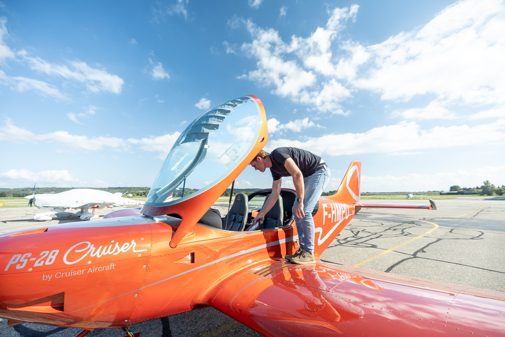 Pilot in a PS28 aircraft over Provence